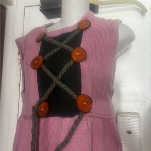 Rare Ortrud Rainer wood sweater dress amazing Vintage 3d strappy corset style